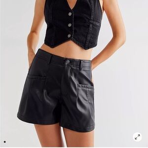 Free People Press Play Vegan Leather Shorts Black size 4 NWT